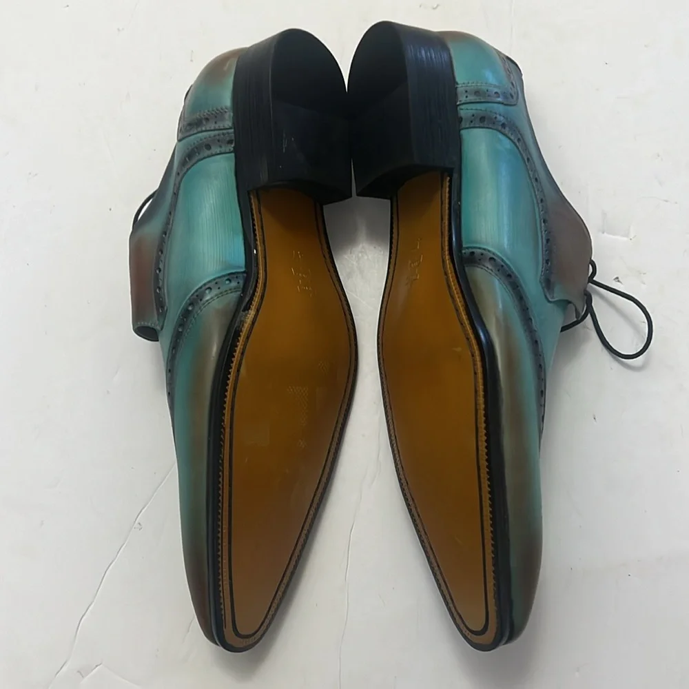 HENRY WALKER HANDMADE TWO TONE WINGTIP BLUCHER OXFORD DRESS SHOES‎ SIZE 47